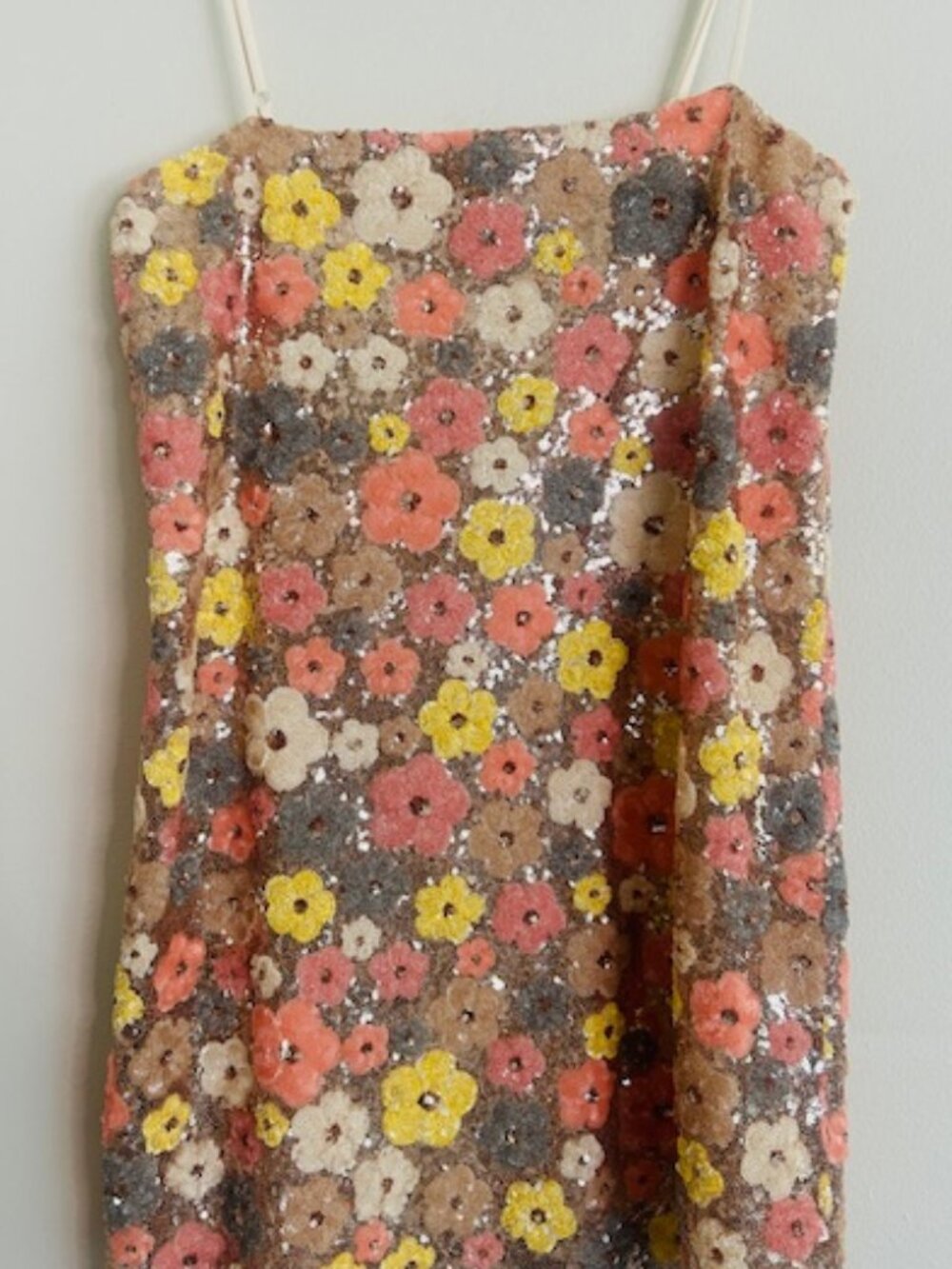 Anthropologie Blue Tassel Floral Sequin Strap Shift Pink Combo Mini Dress NEW - Picture 8 of 16